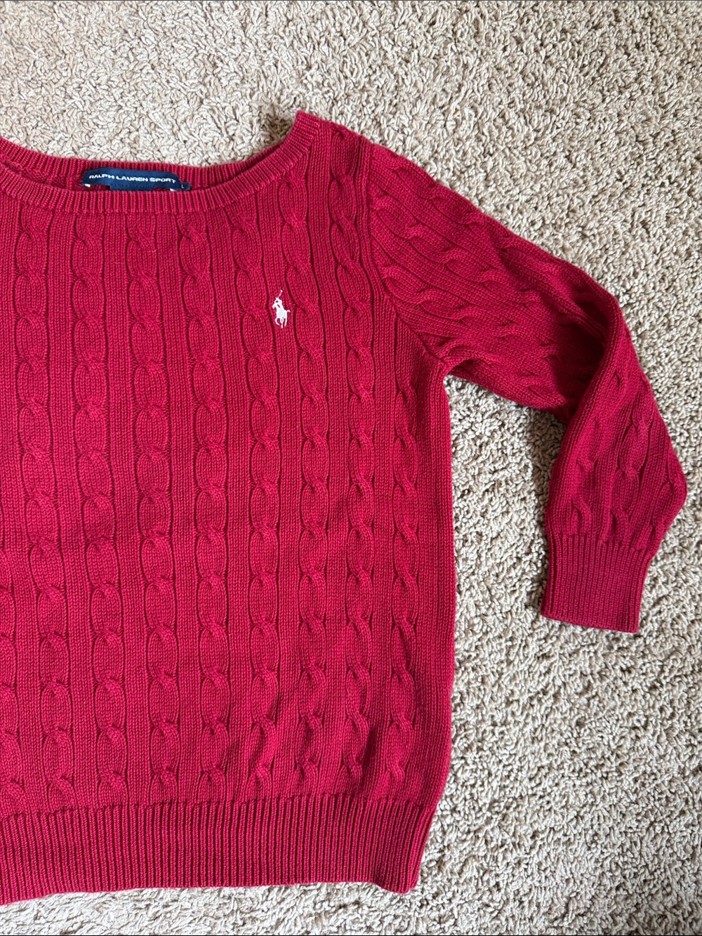 Polo by Ralph Lauren Women's Red Cable Knit Boatneck Sweater